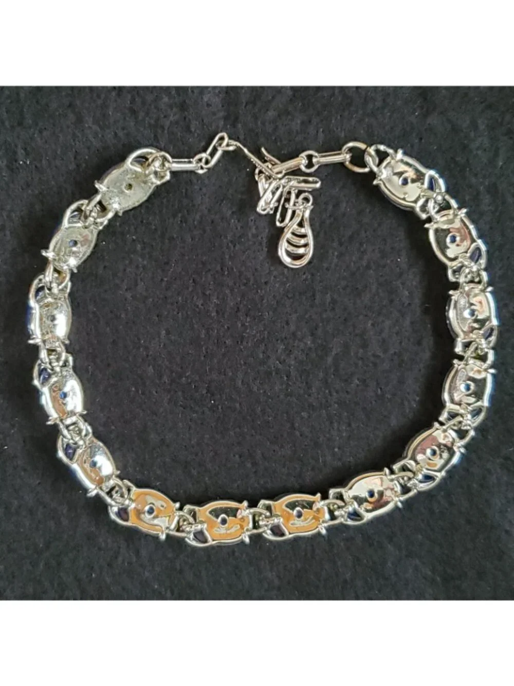 Vintage Moonglow Necklace Choker Blue Silver Tone Rhinestone 12.5-15